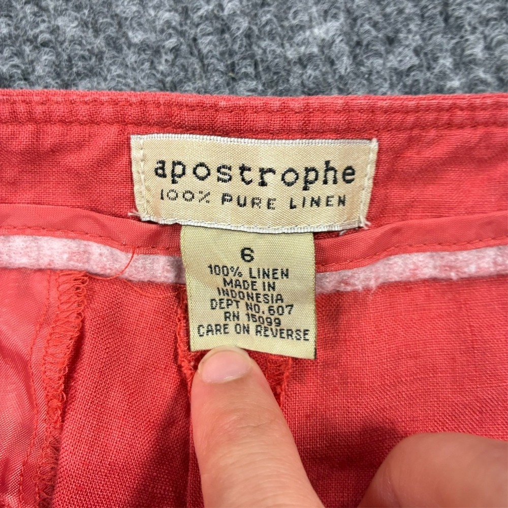 Apostrophe 100% Linen Cropped Pants Womens Size 6 Coral Casual High Rise - Picture 3 of 10